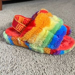 Kids Ugg- gently used big girls fuzzy platform slippers